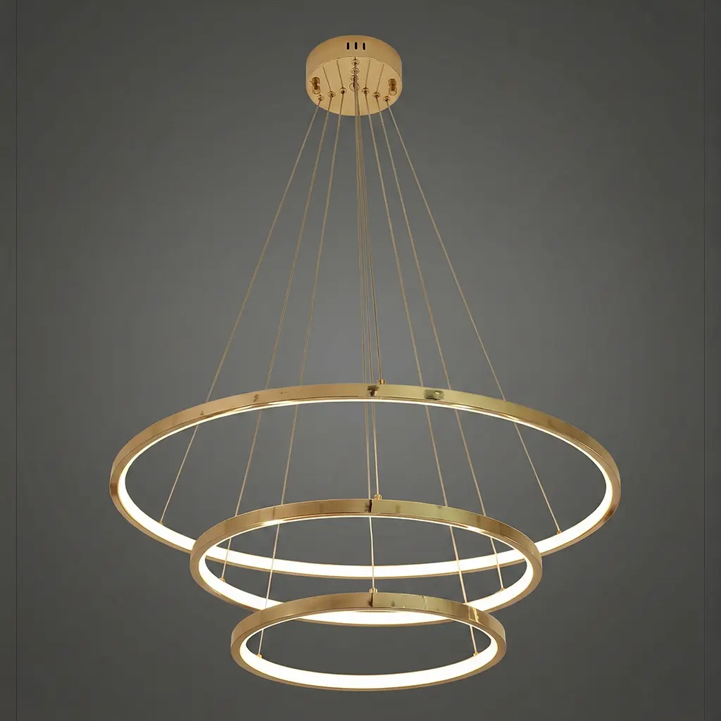 Golden Triple Ring LED Hanging Chandelier Light Hanging Chandelier Light