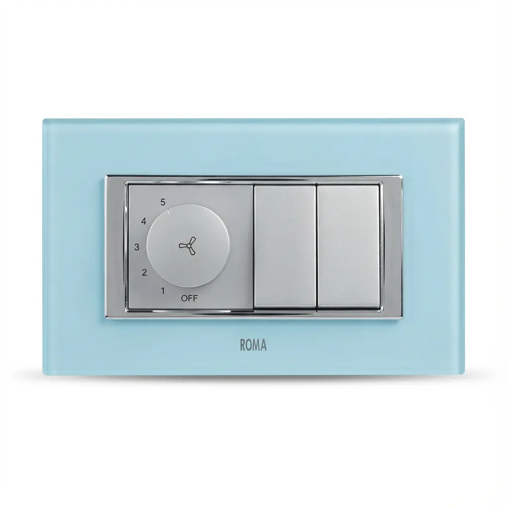 Anchor Roma Urban Glass Plate with Chrome Collar – Aqua Blue with silver switch & regulator Switch shop near me
