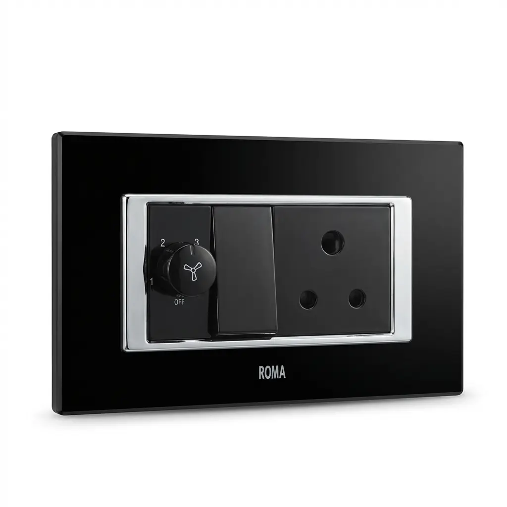 Anchor Roma Urban Glass Plate with Chrome Collar – Space Black with black switch accesories Switch shop near me