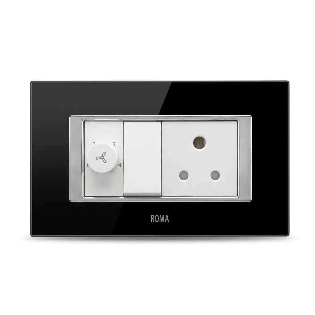 Anchor Roma Urban Glass Plate with Chrome Collar – Space Black with white switch accesories Switch shop near me